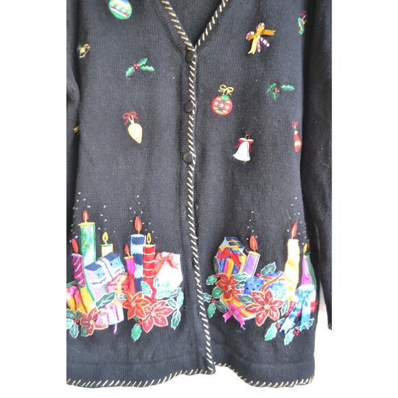 Vintage Quacker Factory Christmas Embroidered Cardigan Santa & Mrs. Claus Size M - Picture 3 of 12